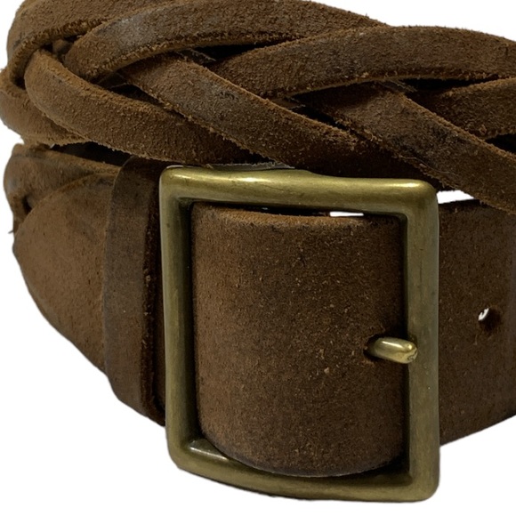 Vintage Leather Braided Belt Burnished Distressed Brass Buckle Sz M Brown - Picture 2 of 10